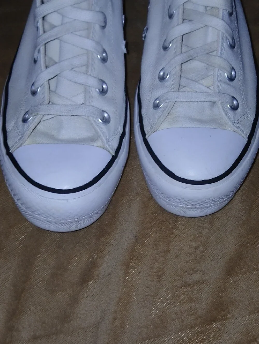 Converse White High Top All Star Platform Sneakers with Black Trim Sz: 8.5